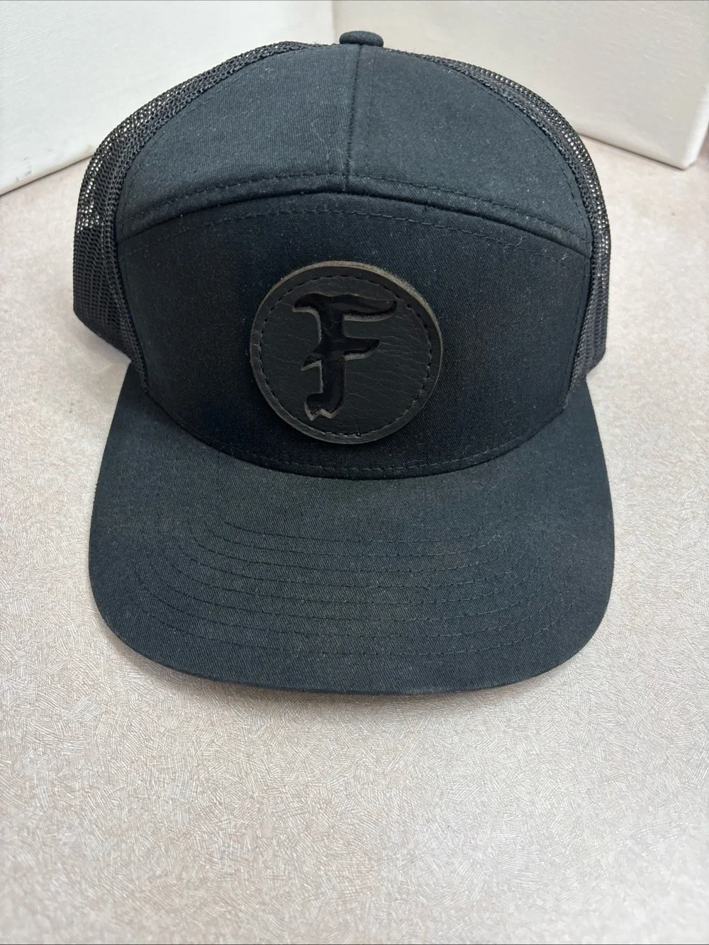 FORWARD OBSERVATIONS GROUP ALL BLACK TRUCKER ‘F' LOGO HAT CAP FOG ADJUSTABLE